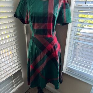 NWT ModCloth Plaid Green and Red Dress